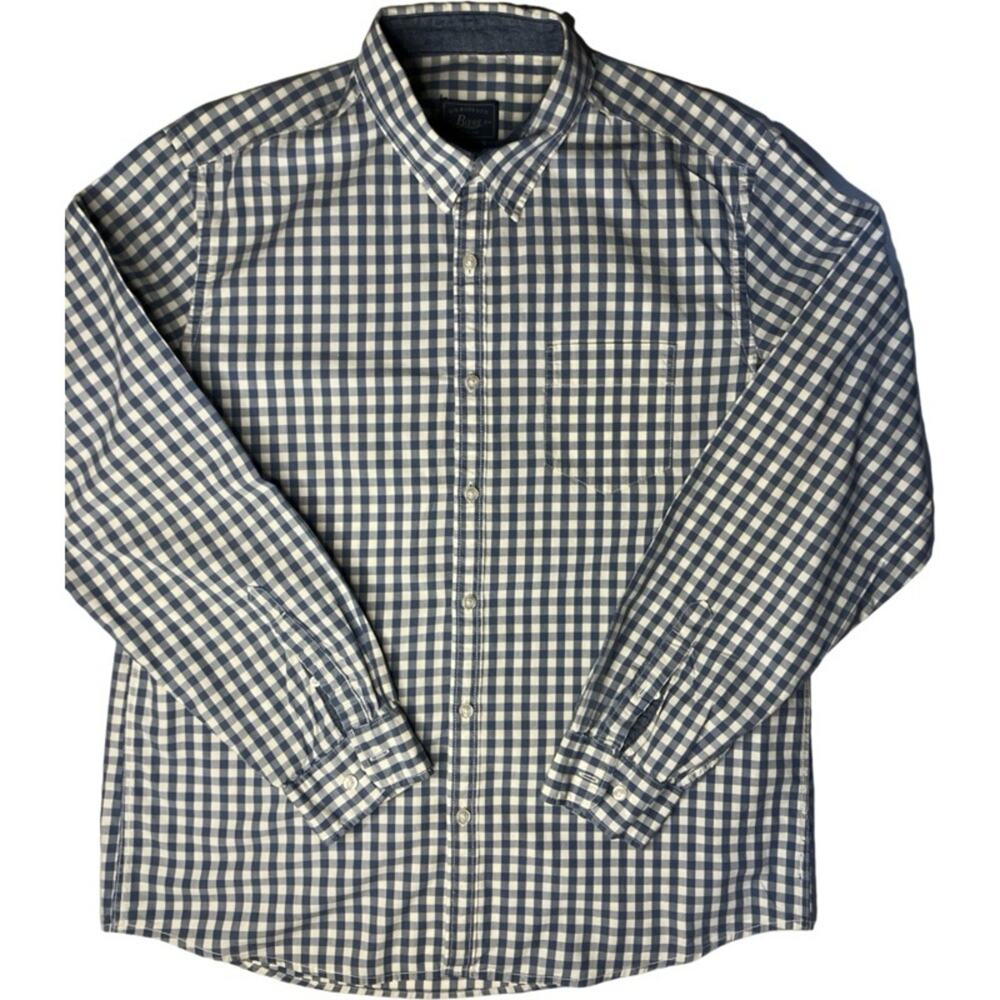 G.H Bass & Co Long Sleeve Button Down shirt Lt Blue and Cream Plaid Size L